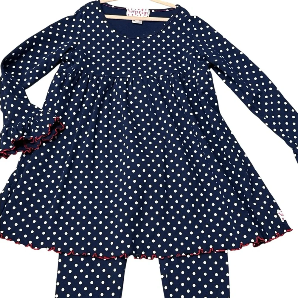Ruffle Girl Navy Polka Dot Dress & Leggings Set Girls 12–14 - Picture 3 of 5